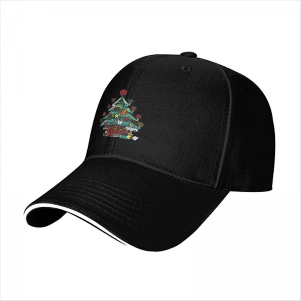 Black Baseball Cap With Christmas Tree Gaming Themed Artwork