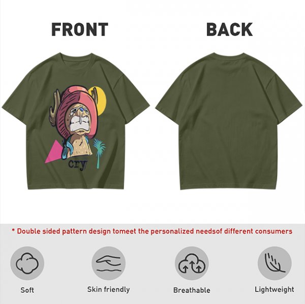 Olive T-shirt with Crying Tony Tony Chopper Graphic Print