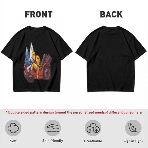 Olive T-Shirt With Cartoon Robot And Winged Vehicle Graphic