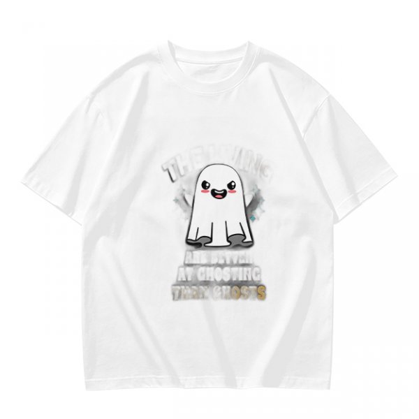 Olive T-shirt with Cute Smiling Ghost Graphic Print