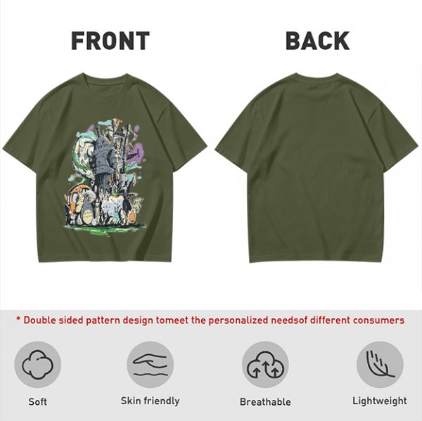 Olive T-shirt with Studio Ghibli Character Mashup Art Print