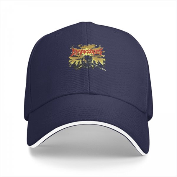 Black baseball cap with Dark Souls themed graphic print