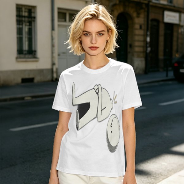 Olive T-Shirt With Surprised Cartoon Figure And Separate Face Print