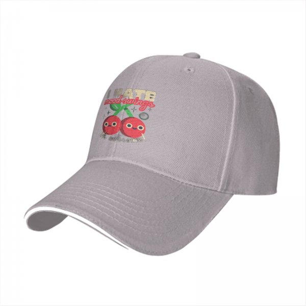 Black baseball cap with funny mood swing cherry graphic print