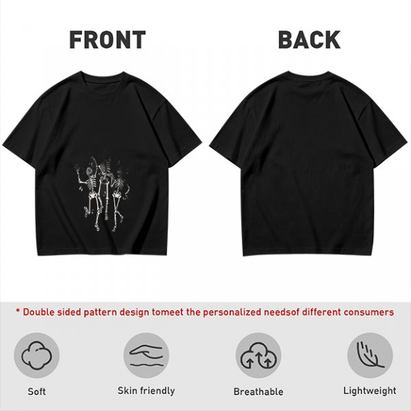 Olive T-shirt with Dancing Skeleton Graphic Print