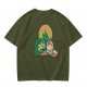 Olive Green T-Shirt With Zelda Themed Cartoon Characters Print