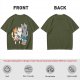 Olive T-Shirt With Cute Cats Enjoying Pizza And Snacks Print