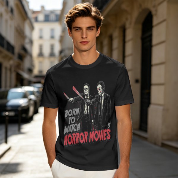 Born To Watch Horror Movies Halloween Themed Graphic T-Shirt